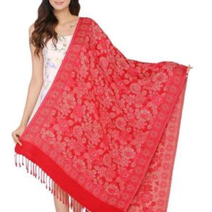 Jacquard shawl in vibrant multicolored woven jacquard in acrylic fabric , brought to you by with heteshe.com . Width Not less than 40 inches (100 cm) and Length Not less than 80 inches (200 cm)