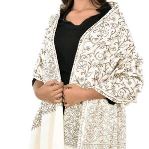 Jacquard shawl in vibrant multicolored woven jacquard in wool fabric , brought to you by with heteshe.com . Width Not less than 40 inches (100 cm) and Length Not less than 80 inches (200 cm)