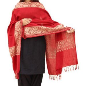 Jacquard shawl in vibrant multicolored woven jacquard in wool fabric , brought to you by with heteshe.com . Width Not less than 40 inches (100 cm) and Length Not less than 80 inches (200 cm)