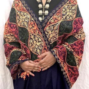 Jacquard shawl in vibrant multicolored woven jacquard in wool fabric , brought to you by with heteshe.com . Width Not less than 40 inches (100 cm) and Length Not less than 80 inches (200 cm)