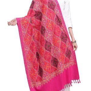 Jacquard shawl in vibrant multicolored woven jacquard in acrylic fabric with embroidery on it , brought to you by with heteshe.com . Width Not less than 40 inches (100 cm) and Length Not less than 80 inches (200 cm)