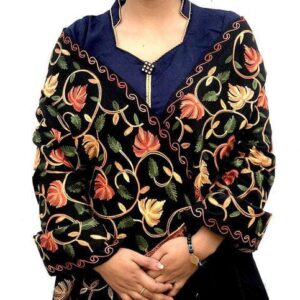 Jacquard shawl in vibrant multicolored woven jacquard in wool fabric with embroidery on it , brought to you by with heteshe.com . Width Not less than 40 inches (100 cm) and Length Not less than 80 inches (200 cm)