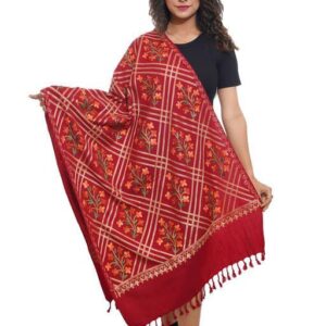 Jacquard shawl in vibrant multicolored woven jacquard in wool fabric , brought to you by with heteshe.com . Width Not less than 40 inches (100 cm) and Length Not less than 80 inches (200 cm)