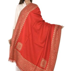 Jacquard shawl in vibrant multicolored woven jacquard in wool fabric , brought to you by with heteshe.com . Width Not less than 40 inches (100 cm) and Length Not less than 80 inches (200 cm)