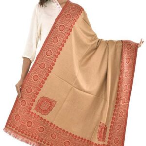 Jacquard shawl in vibrant multicolored woven jacquard in wool fabric , brought to you by with heteshe.com . Width Not less than 40 inches (100 cm) and Length Not less than 80 inches (200 cm)