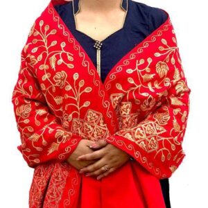 Jacquard shawl in vibrant multicolored woven jacquard in wool fabric with embroidery on it , brought to you by with heteshe.com . Width Not less than 40 inches (100 cm) and Length Not less than 80 inches (200 cm)